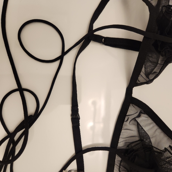 Nensi Dojaka Floral Appliqué Sheer Tulle Triangle Bra in Black at - Picture 6 of 6